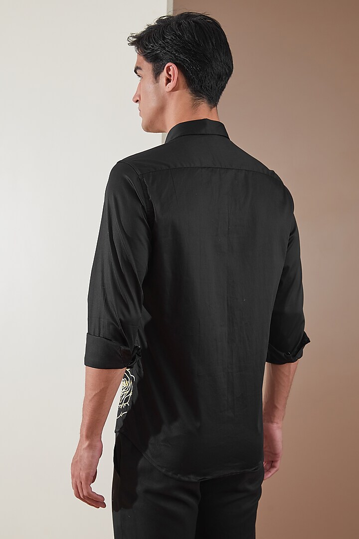 Black Pure Cotton Printed Summer Shirt by HE SPOKE at Pernia's Pop Up Shop