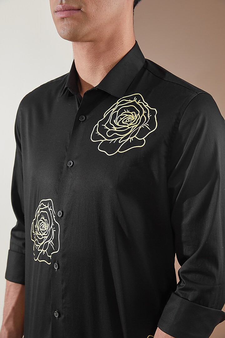 Black Pure Cotton Printed Summer Shirt by HE SPOKE at Pernia's Pop Up Shop