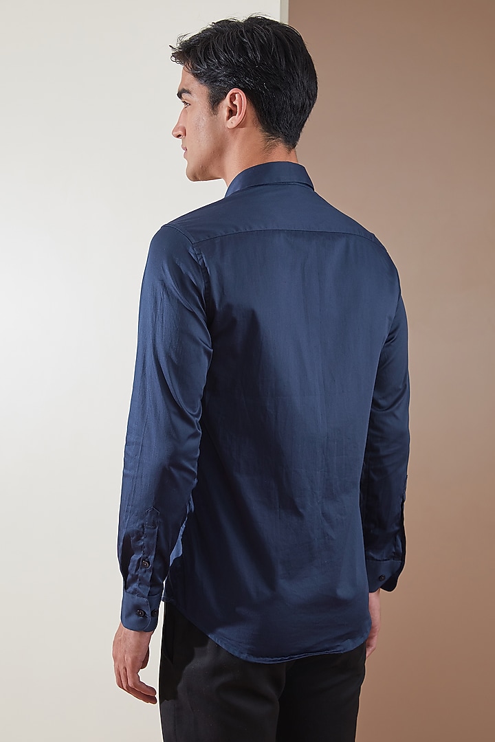 Navy Blue Pure Cotton Color Blocked Summer Shirt by HE SPOKE at Pernia's Pop Up Shop
