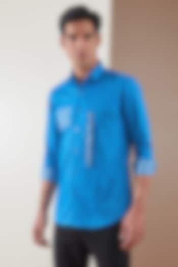 Blue Pure Cotton Printed Shirt by HE SPOKE