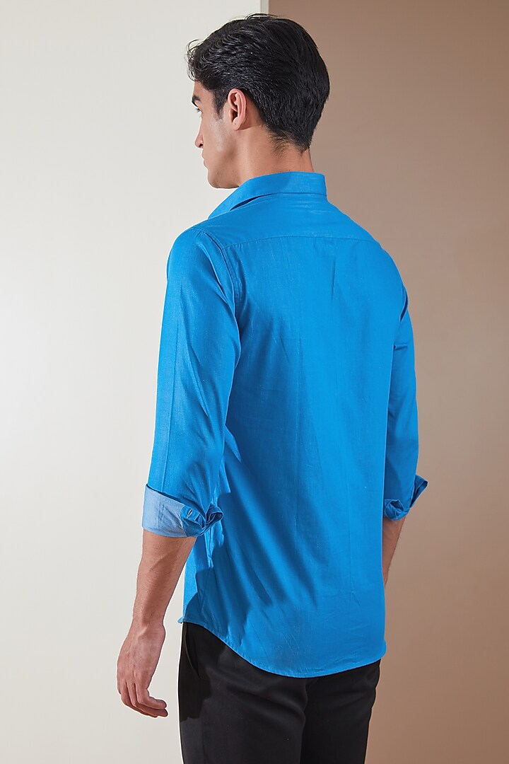Blue Pure Cotton Printed Summer Shirt by HE SPOKE at Pernia's Pop Up Shop