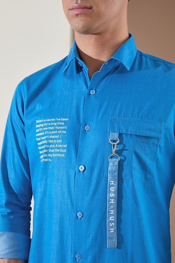 Blue Pure Cotton Printed Summer Shirt by HE SPOKE at Pernia's Pop Up Shop