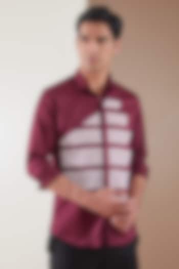 Burgundy Pure Cotton Color Blocked Shirt by HE SPOKE