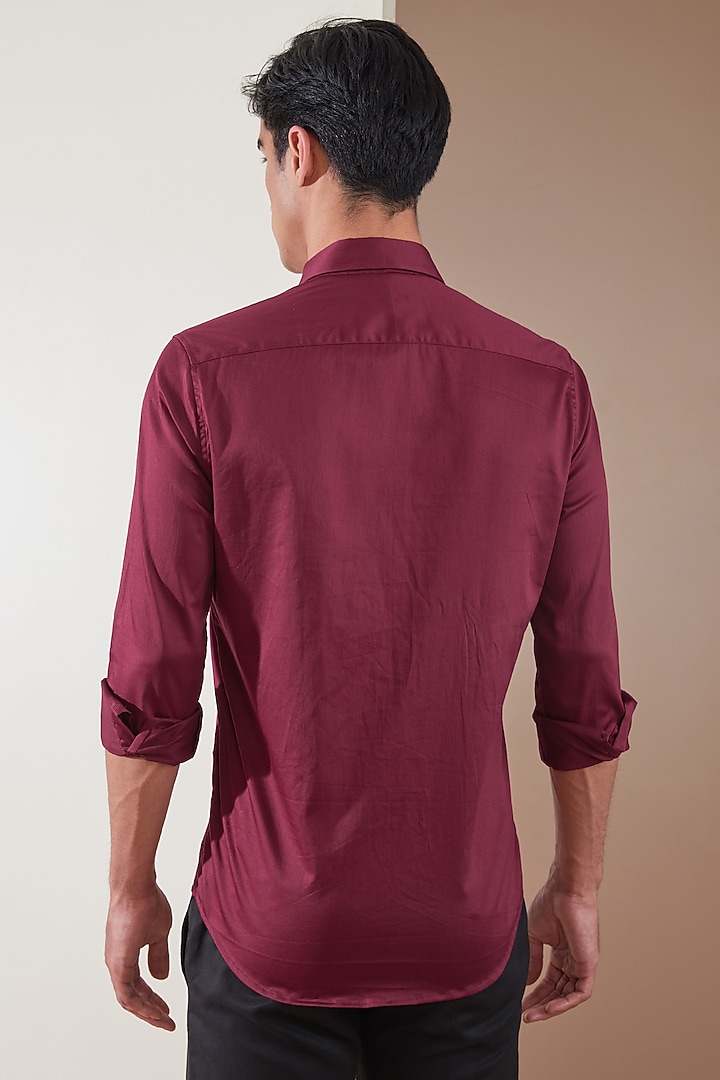Burgundy Pure Cotton Color Blocked Summer Shirt by HE SPOKE at Pernia's Pop Up Shop