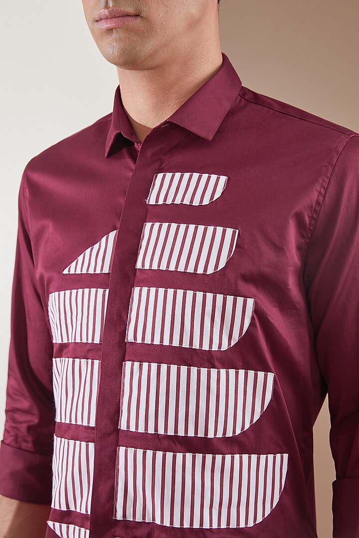 Burgundy Pure Cotton Color Blocked Summer Shirt by HE SPOKE at Pernia's Pop Up Shop