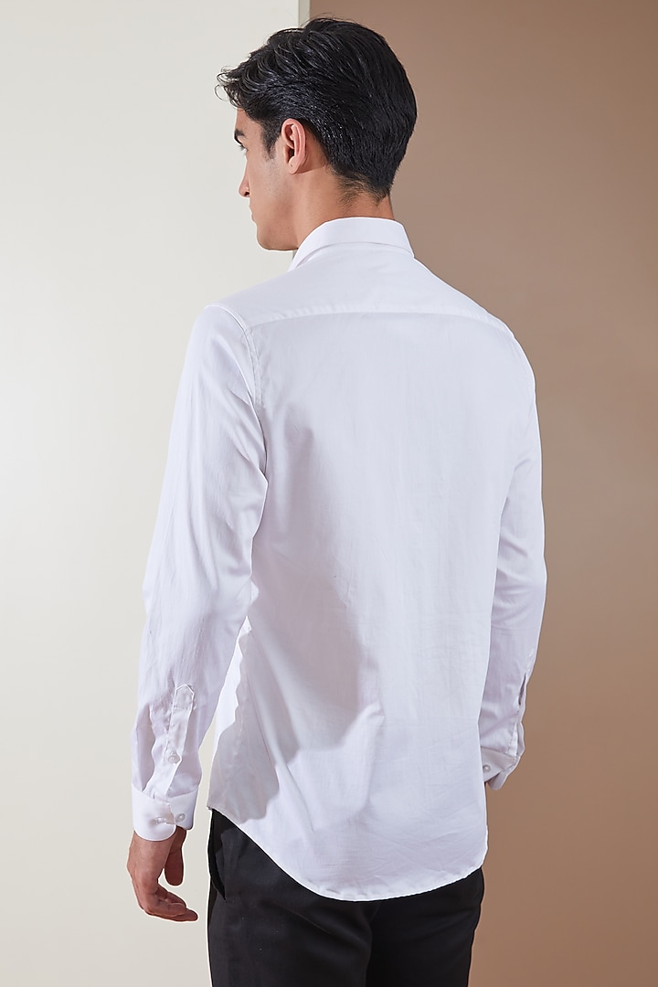 White Pure Cotton Embellished Summer Shirt by HE SPOKE at Pernia's Pop Up Shop