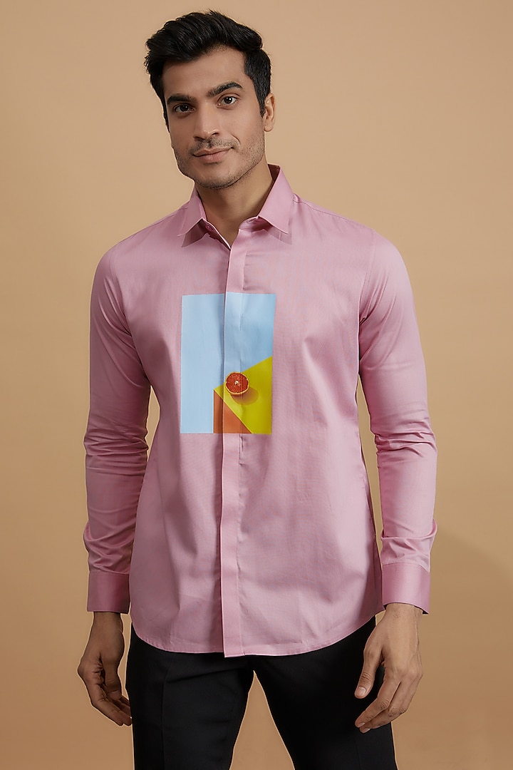 Pink Cotton Printed Shirt by HE SPOKE