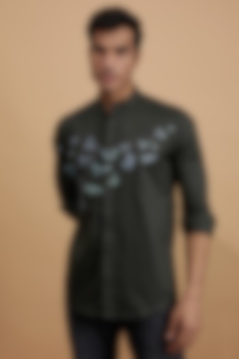 Green Cotton Hand Painted Summer Shirt by HE SPOKE at Pernia's Pop Up Shop