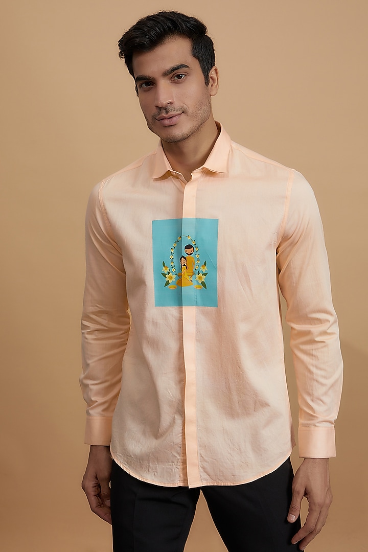 Peach Cotton Hand Painted Shirt by HE SPOKE