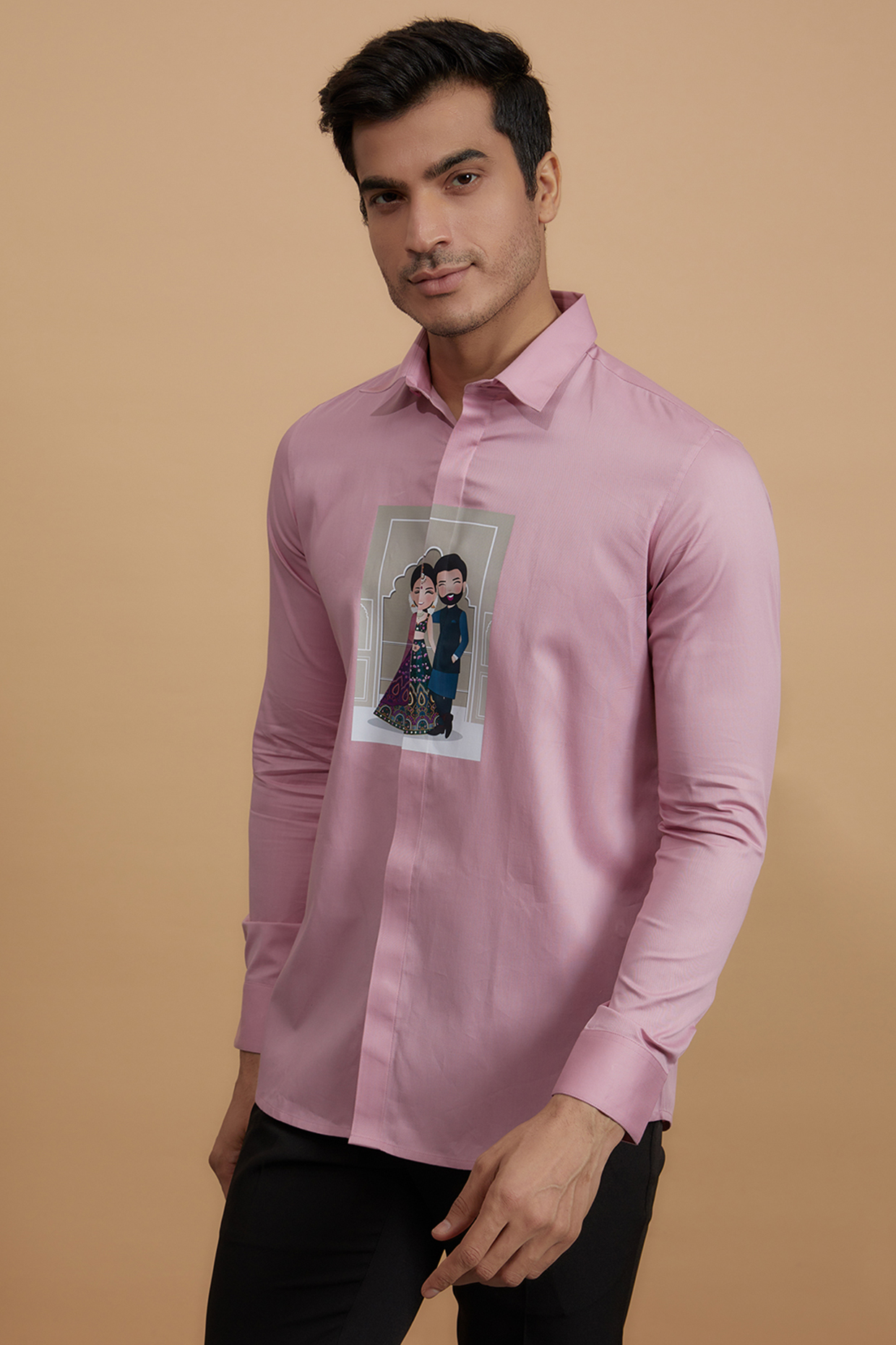 Pink Cotton Hand Painted Shirt by HE SPOKE