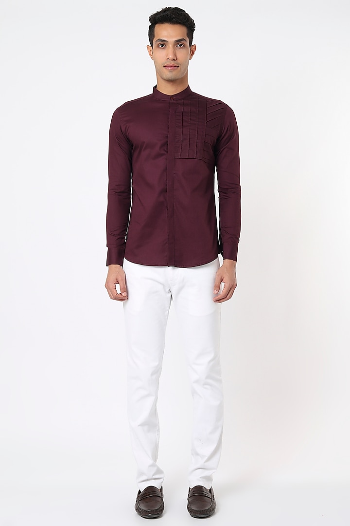 Burgundy Cotton Shirt by HE SPOKE