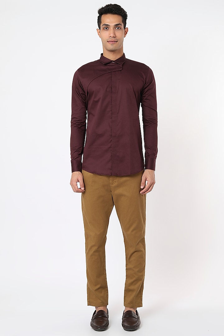 Burgundy Cotton Overlay Shirt by HE SPOKE