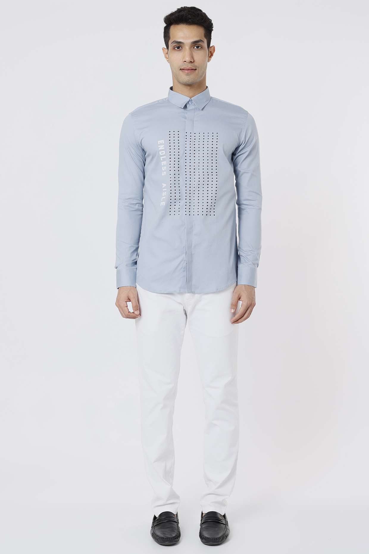 Powder Blue Printed Shirt by HE SPOKE