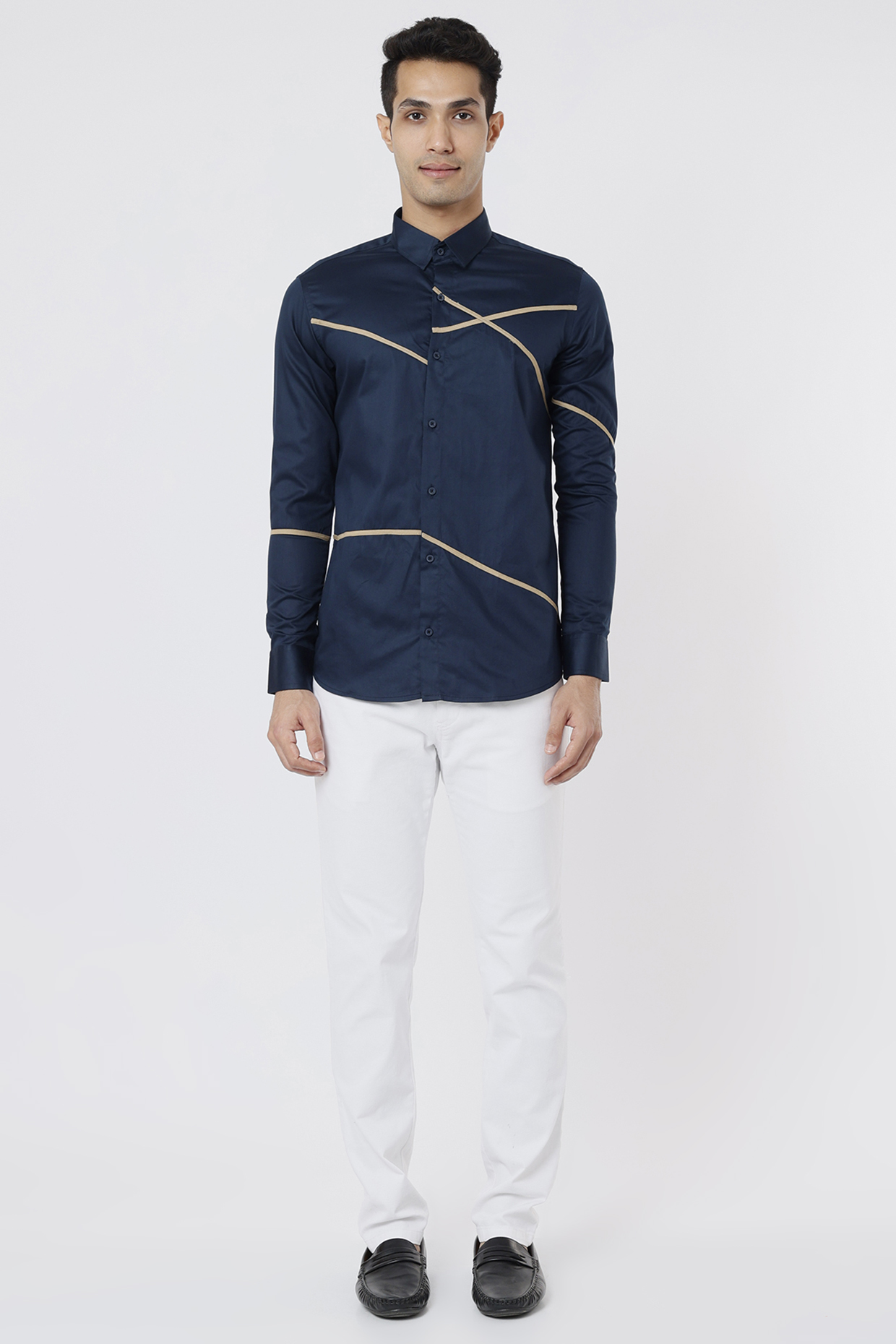 Navy Blue Cotton Shirt by HE SPOKE