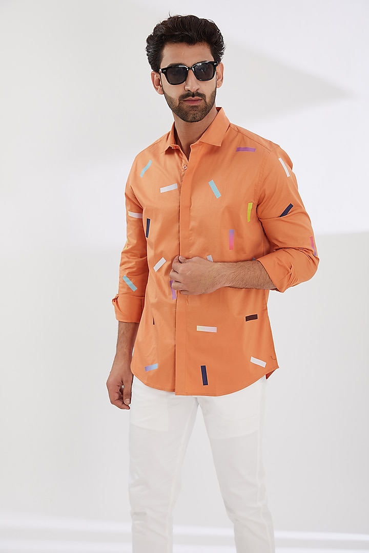 Tangerine Cotton Twill Printed Shirt by HE SPOKE