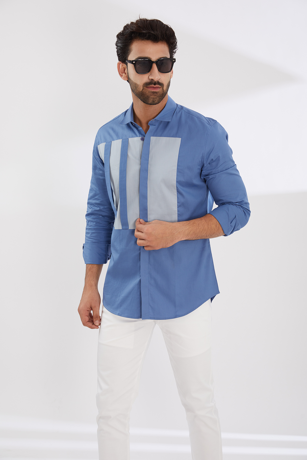 Indigo Blue Cotton Twill Shirt by HE SPOKE
