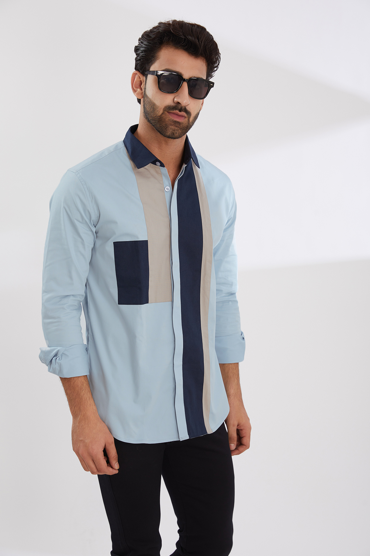 Powder Blue Cotton Twill Shirt by HE SPOKE