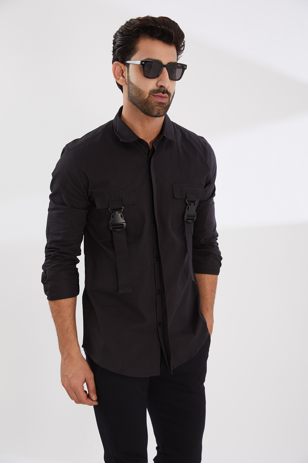 Black Cotton Twill Shirt by HE SPOKE