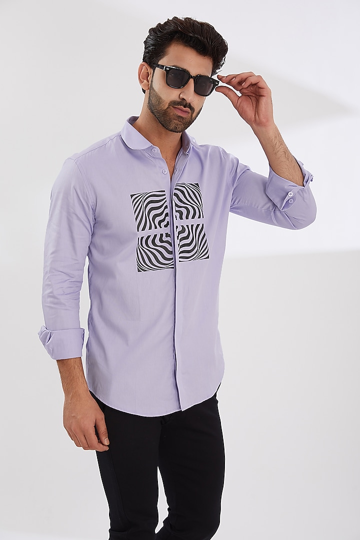 Lilac Cotton Twill Printed Shirt by HE SPOKE