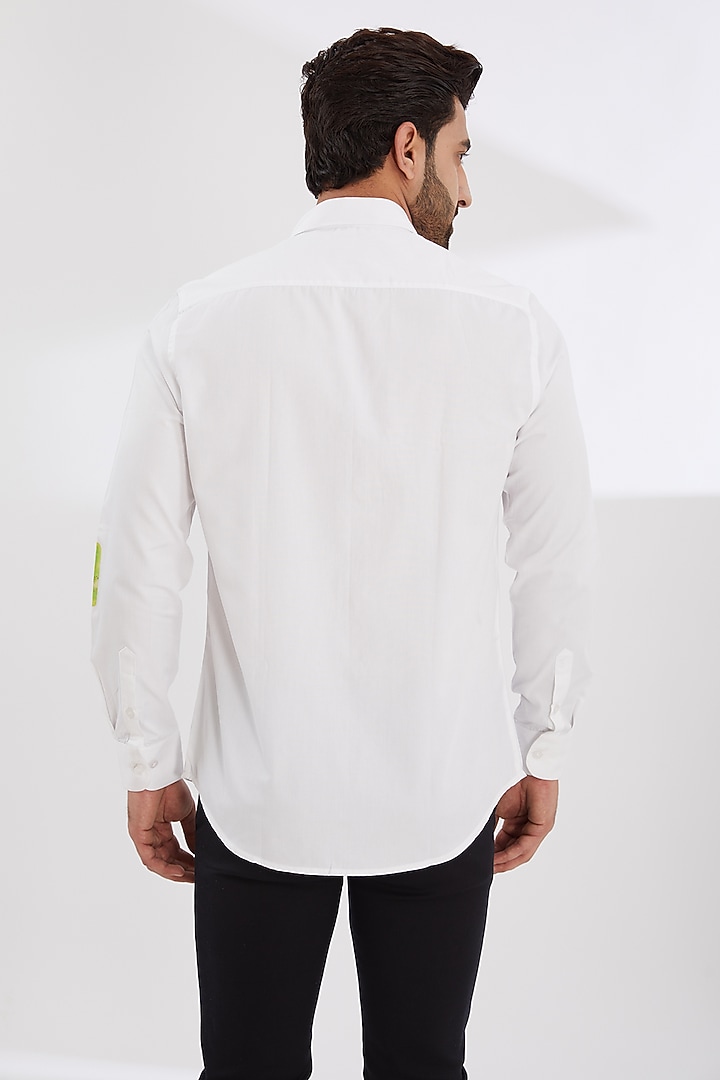 White Cotton Twill Printed Summer Shirt by HE SPOKE at Pernia's Pop Up Shop