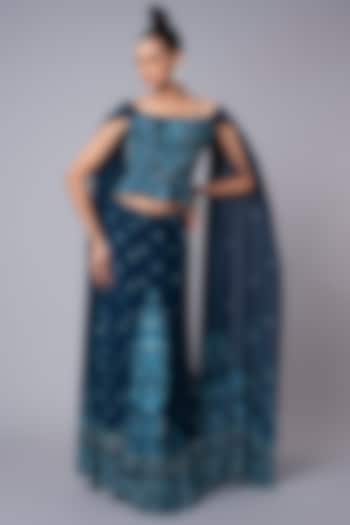  Blue Embroidered Corset Saree-Skirt Look by Hemant Trevedi
