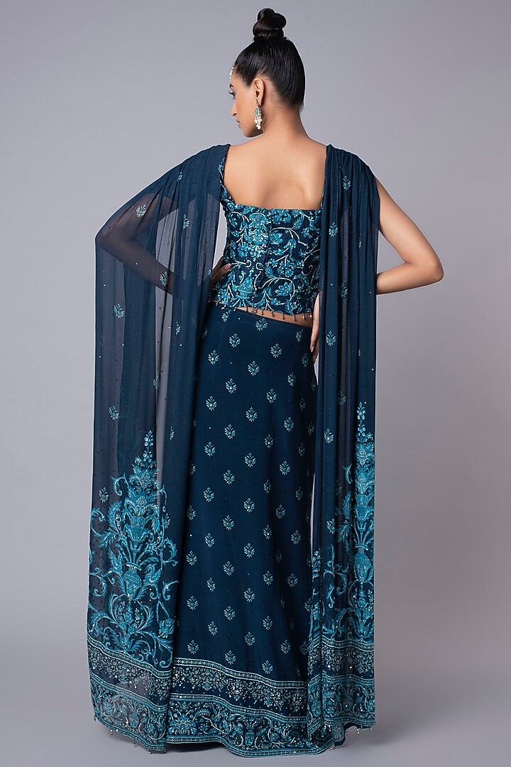 Blue Embroidered Corset Saree-Skirt Look by Hemant Trevedi at Pernia's Pop Up Shop