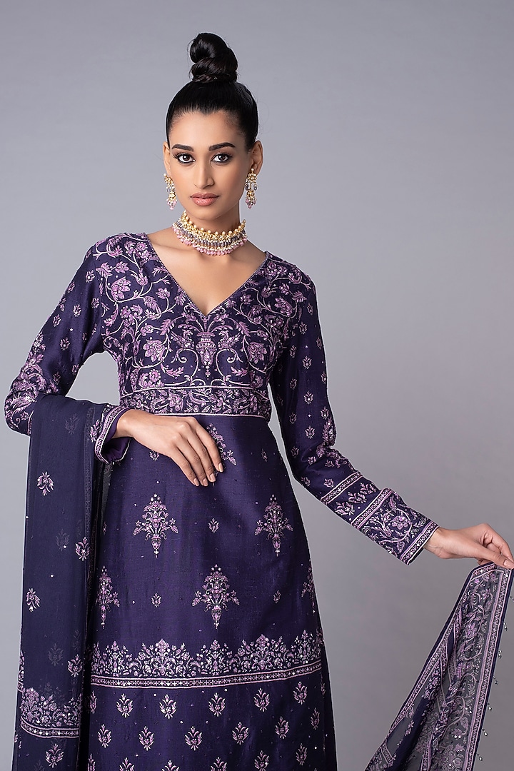 Purple Embroidered Kurta & Ghagra Look by Hemant Trevedi at Pernia's Pop Up Shop