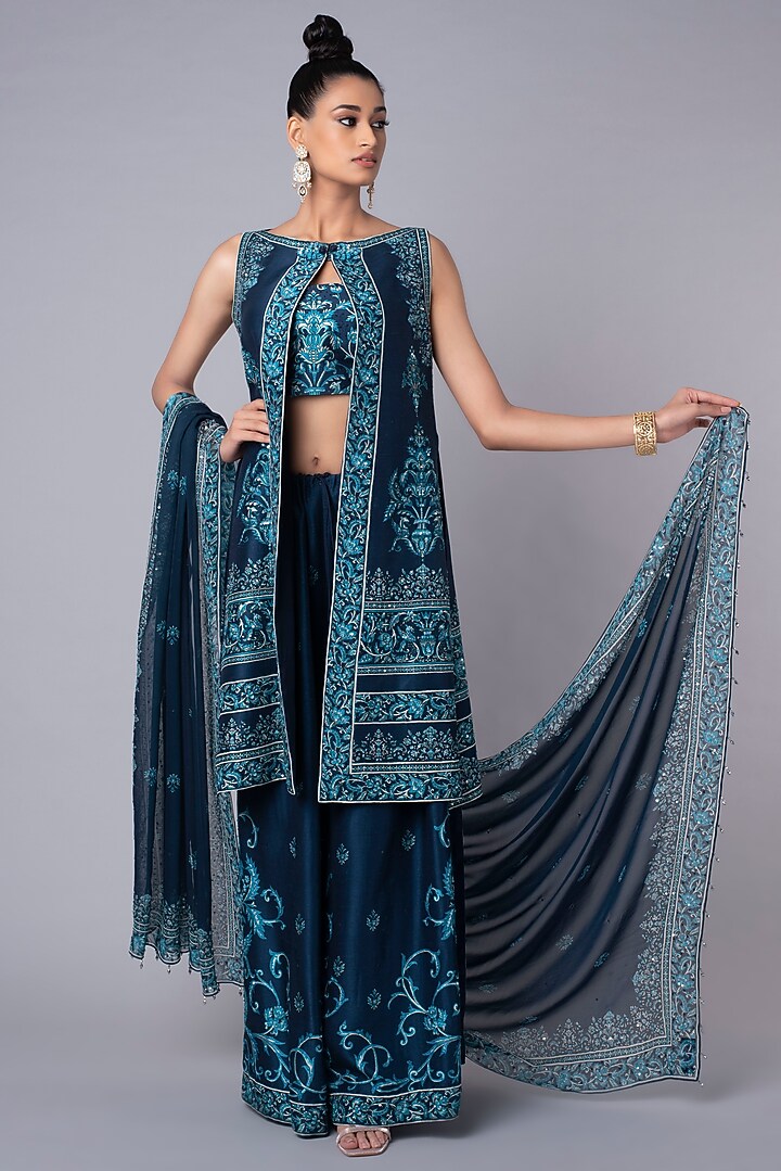Blue Embroidered Jacket Look by Hemant Trevedi at Pernia's Pop Up Shop