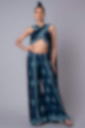 Blue Embroidered Palazzo Pant Set by Hemant Trevedi