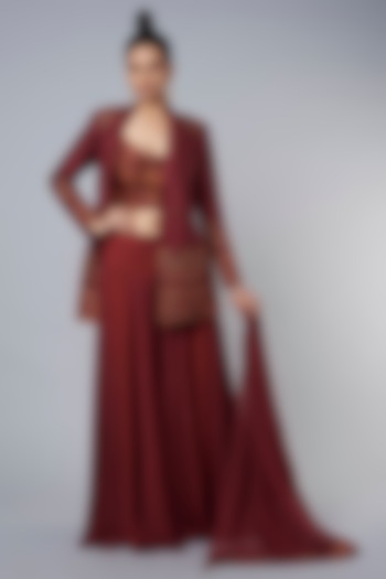 Brick Red Blazer & Palazzos with Bustier. by Hemant Trevedi at Pernia's Pop Up Shop