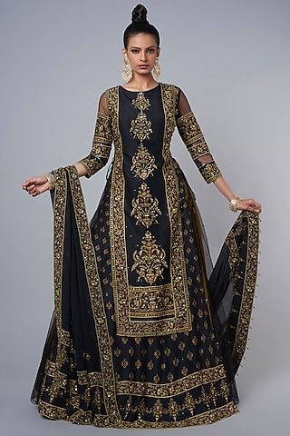 Black Lehenga With A Tunic Look by Hemant Trevedi
