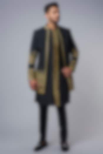 Black Fusion Cropped Coat Look by Hemant Trevedi Men