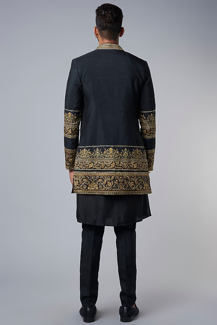 Black Fusion Cropped Coat Look by Hemant Trevedi Men at Pernia's Pop Up Shop