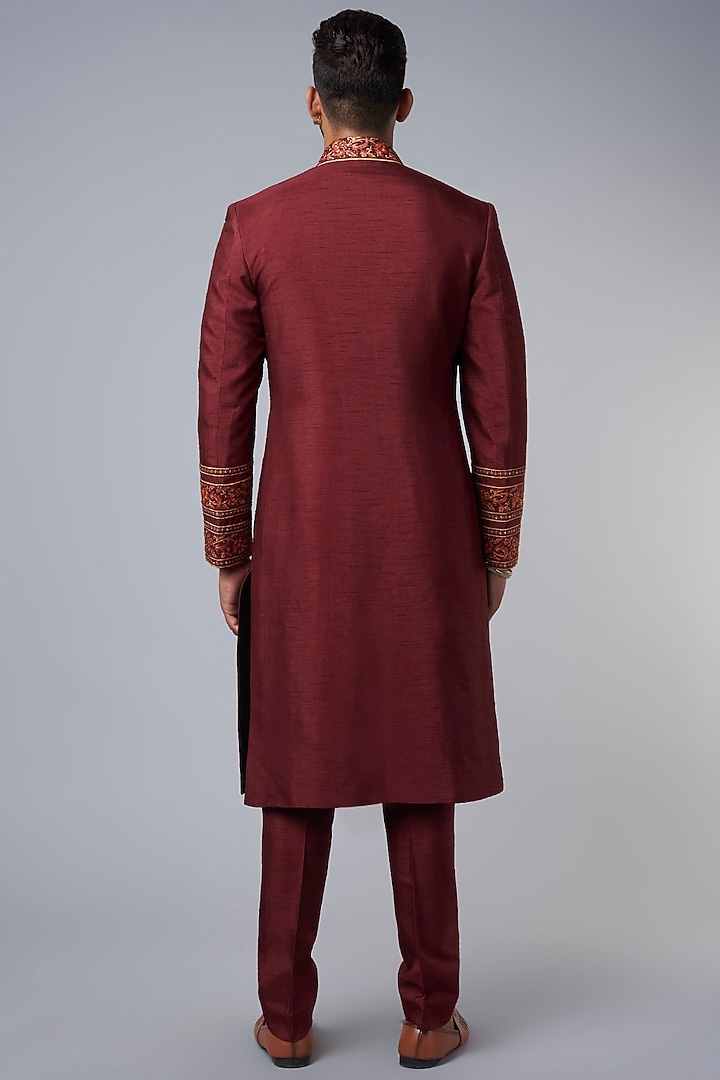 Brick Red Fusion Suit by Hemant Trevedi Men at Pernia's Pop Up Shop
