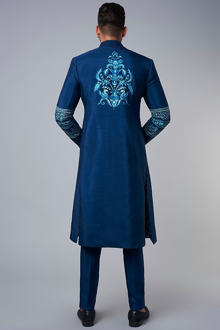 Blue Three Piece Suit by Hemant Trevedi Men at Pernia's Pop Up Shop