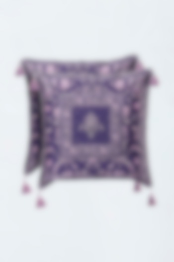 Purple Printed & Embroidered Cushion Cover by Hemant Trevedi at Pernia's Pop Up Shop