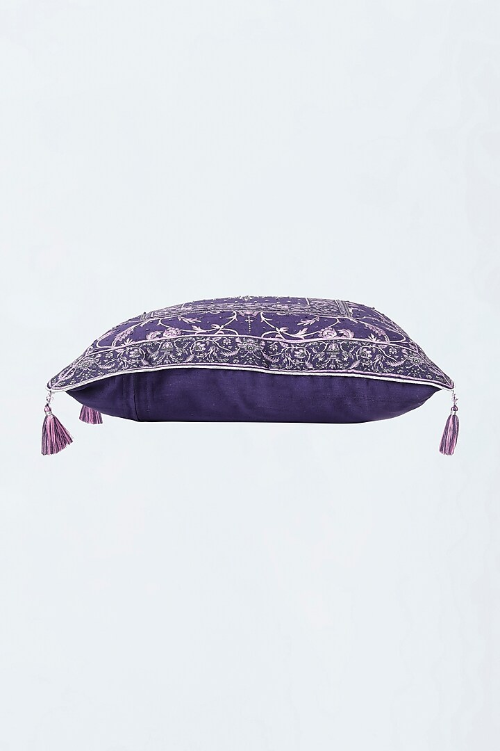 Purple Printed & Embroidered Cushion Cover by Hemant Trevedi at Pernia's Pop Up Shop