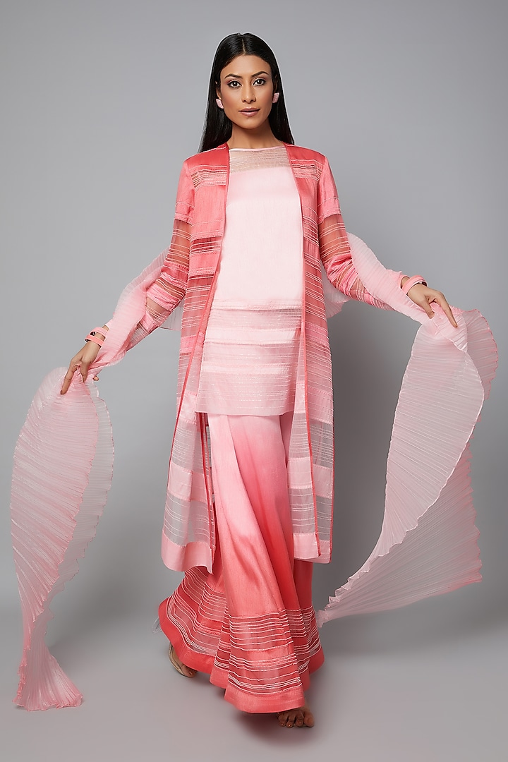 Pink & Blush Ombre Embroidered Jacket Set by Hemant Trevedi