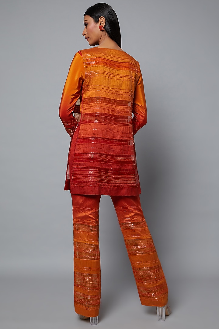 Rust & Mustard Ombre Embroidered Tunic Set by Hemant Trevedi at Pernia's Pop Up Shop