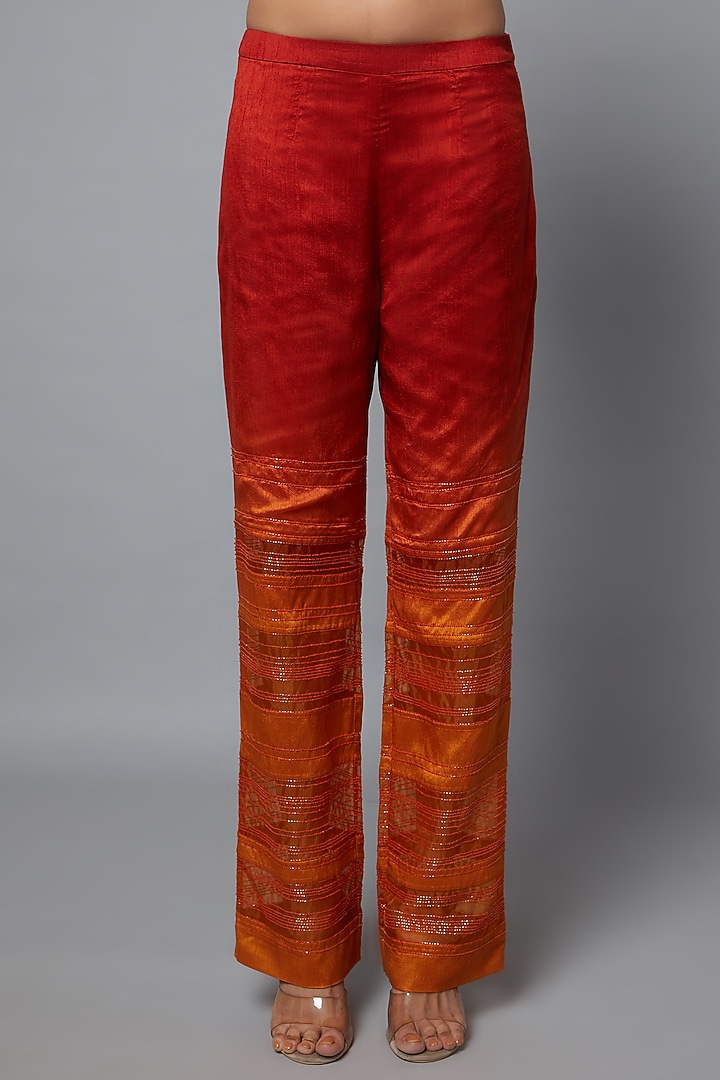 Rust & Mustard Ombre Embroidered Tunic Set by Hemant Trevedi at Pernia's Pop Up Shop