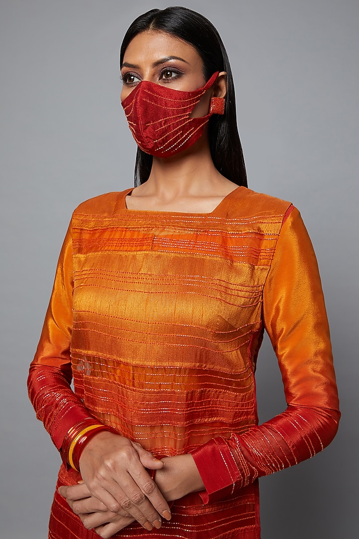 Rust & Mustard Ombre Embroidered Tunic Set by Hemant Trevedi at Pernia's Pop Up Shop