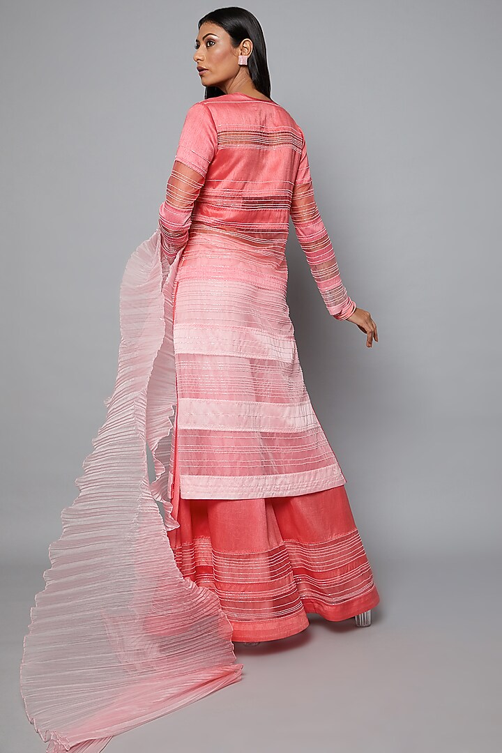 Pink & Blush Ombre Embroidered Long Jacket Set by Hemant Trevedi at Pernia's Pop Up Shop