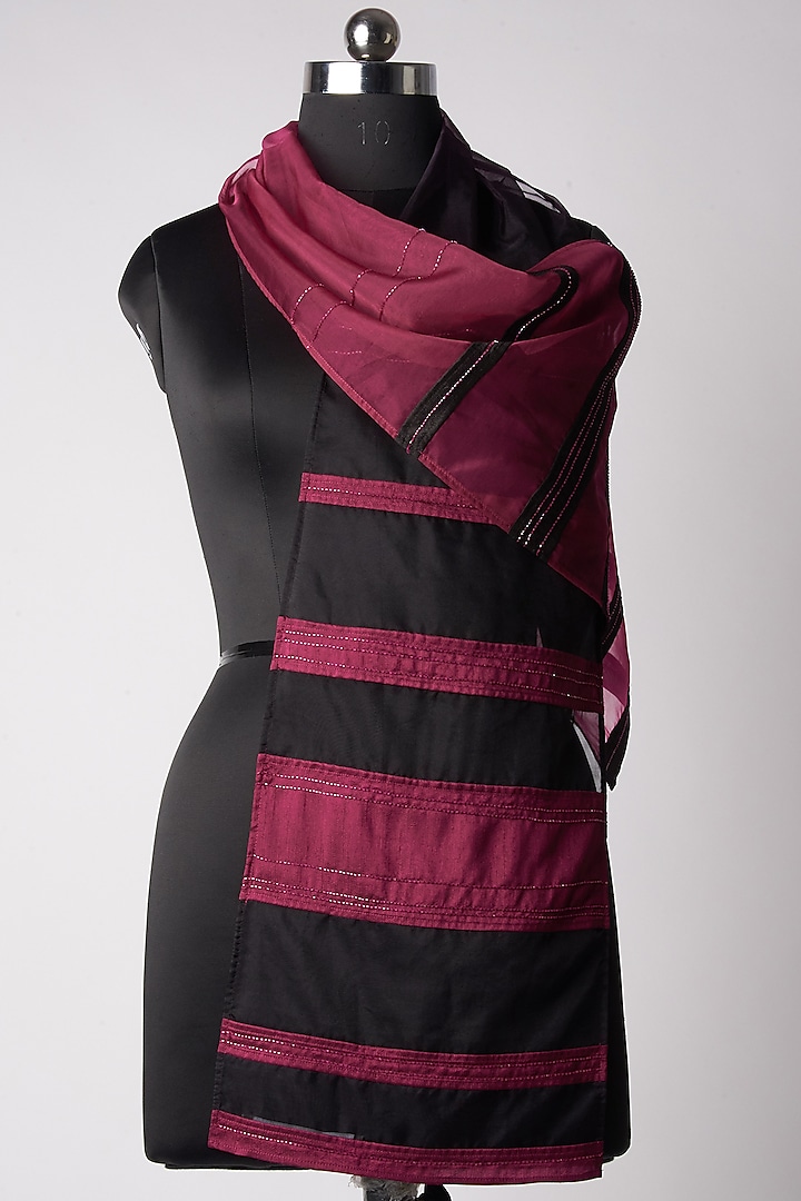Wine & Black Ombre Embroidered Stole by Hemant Trevedi