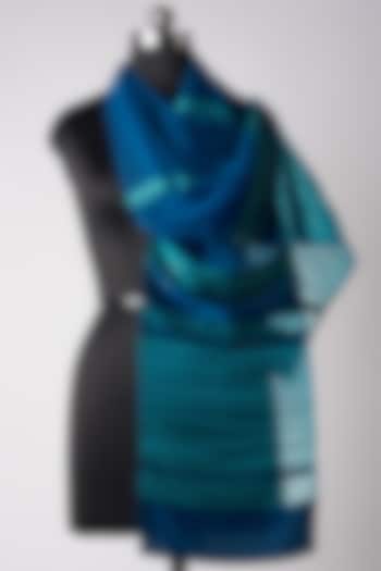 Aqua & Royal Blue Embroidered Pleated Stole by Hemant Trevedi at Pernia's Pop Up Shop