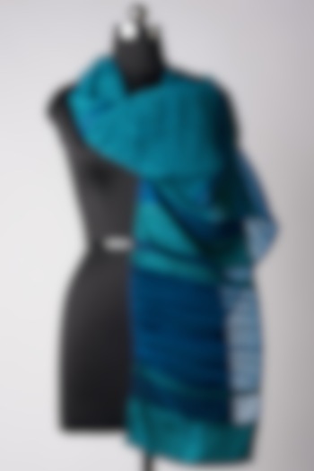 Aqua & Royal Blue Pleated Stole by Hemant Trevedi at Pernia's Pop Up Shop