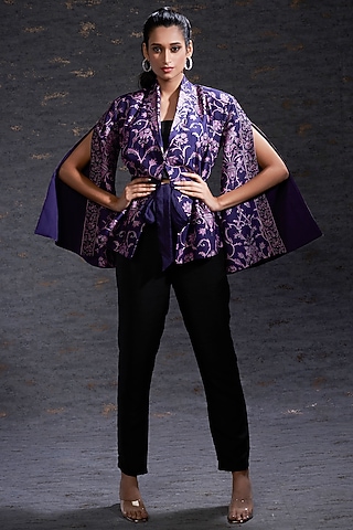 Purple Printed Jacket by Hemant Trevedi