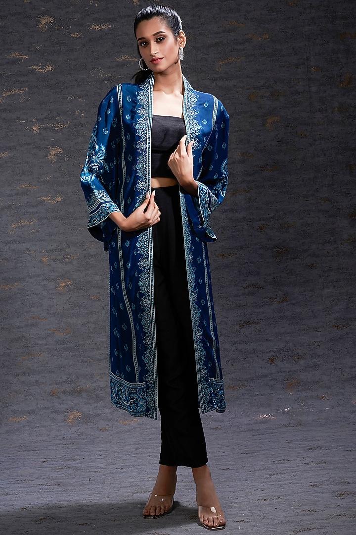 Blue Printed Cape by Hemant Trevedi at Pernia's Pop Up Shop