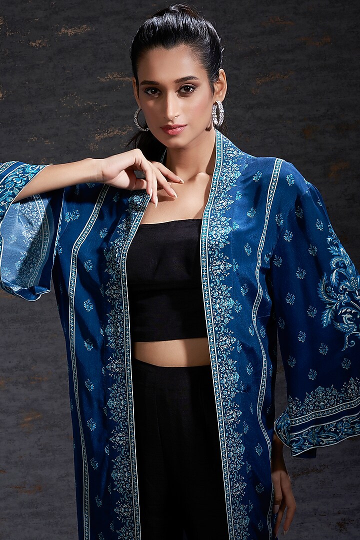 Blue Printed Cape by Hemant Trevedi at Pernia's Pop Up Shop