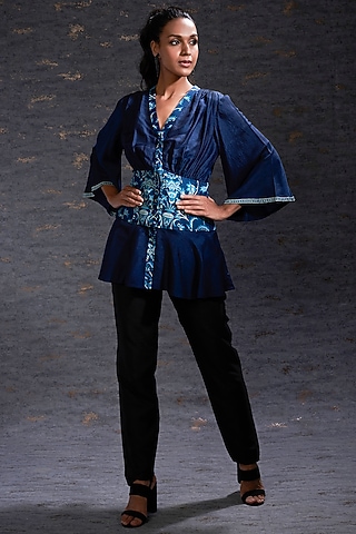 Blue Printed Top by Hemant Trevedi