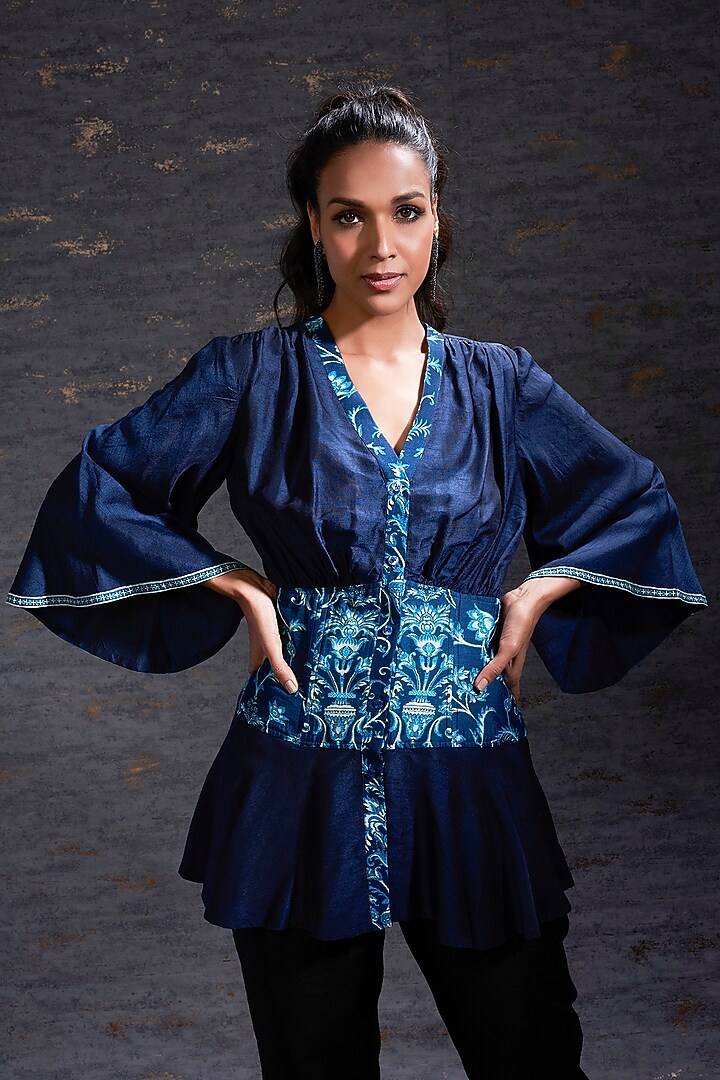 Blue Printed Top by Hemant Trevedi at Pernia's Pop Up Shop